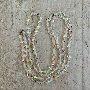 Vintage Extra Long Aurora Borealis Crystal Necklace